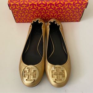 Tory Burch Gold Leather Ballet Flats Size 9